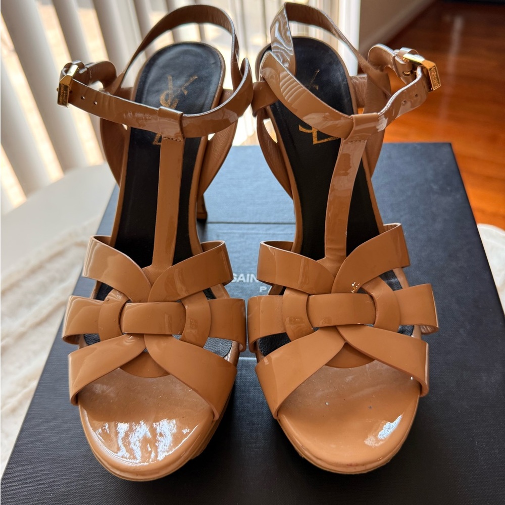 Saint Laurent Tan High Heel Strappy Heels